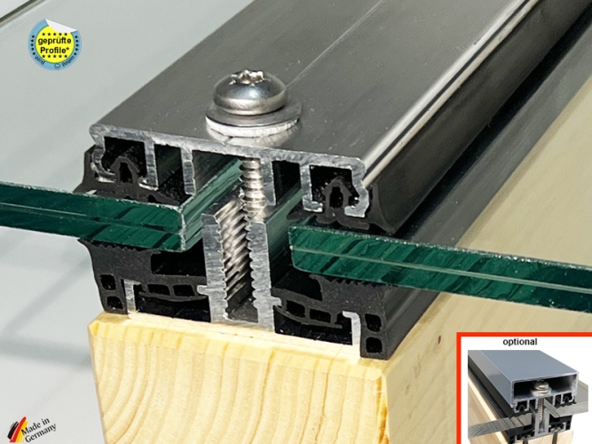 Klemmprofile Glasdach mit Unterprofil - 4m lang - 60 mm für flache Dachneigungen 4 Meter